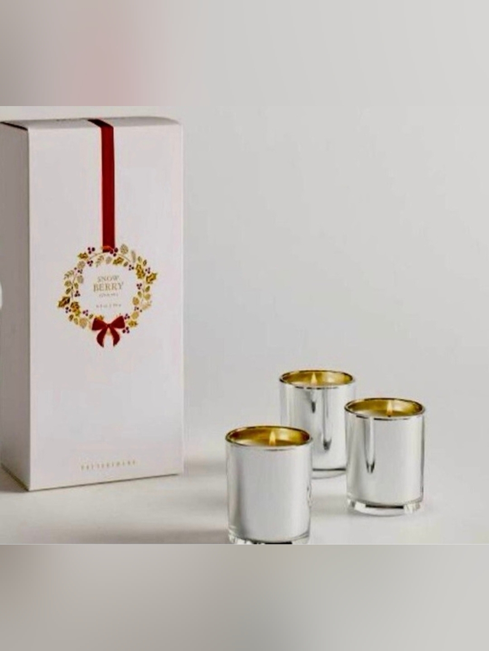 Pottery Barn Snowberry Metallic Votive Candle Trio Set Open Box